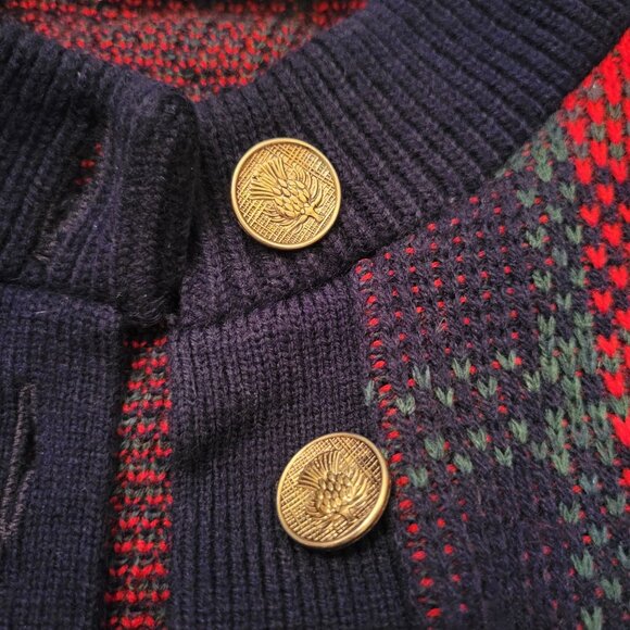 Vintage Rannoch Tartan Plaid Cardigan Sweater S Red Navy Acrylic Scotland - Picture 4 of 6